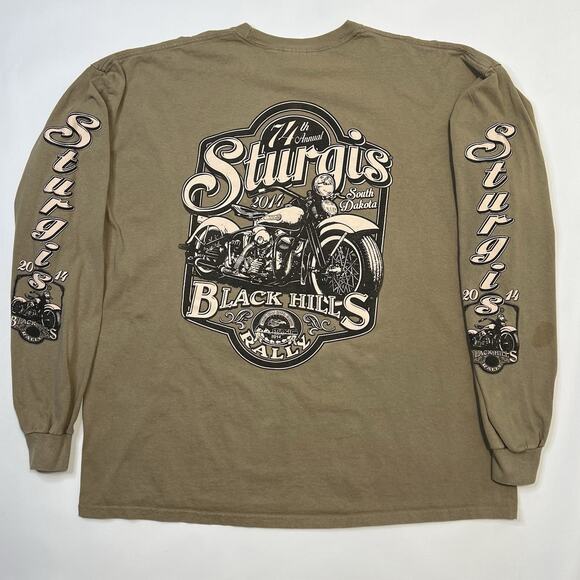 Sturgis Shirt Mens 2XL Tan Long Sleeve Black Hills Rally 2014 Long Sleeve Tee - Picture 1 of 9